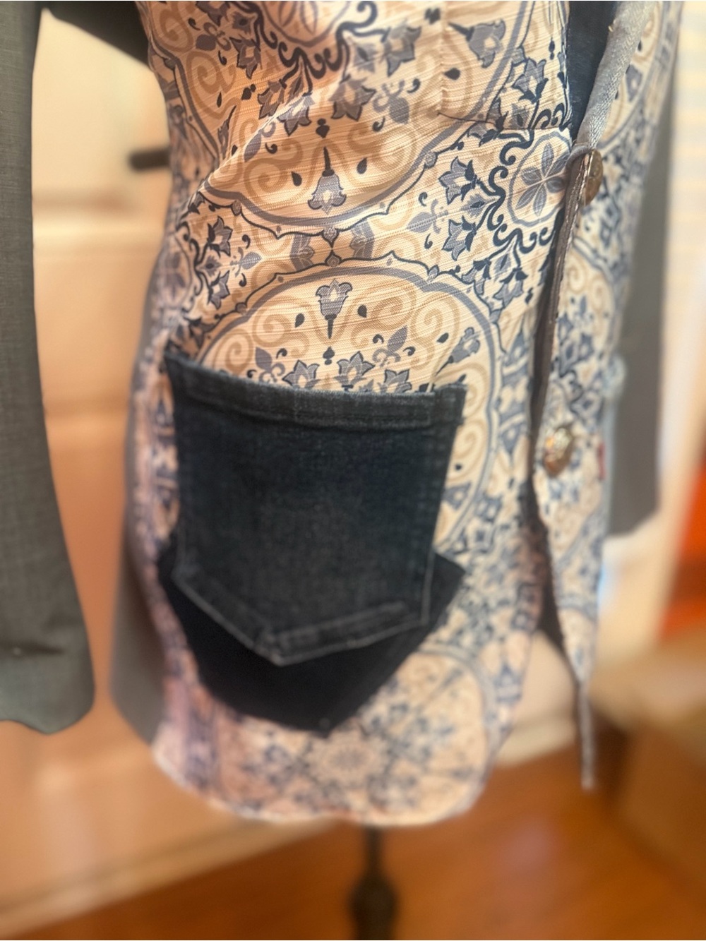 Crown & Ivy Gray Blazer with Blue Paisley and Denim Patchwork - Men’s Blazer - Picture 3 of 11